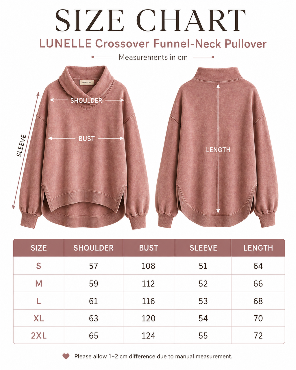 LUNELLE Crossover Funnel Neck Pullover Sweatshirt – Relaxed Fit Washed Cotton Top