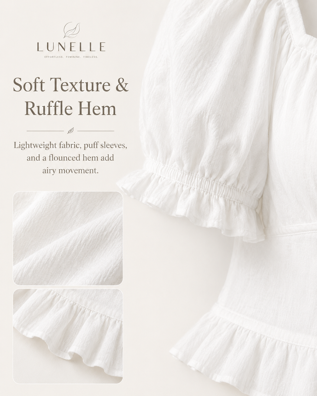 LUNELLE Women's Tie Front Puff Sleeve Blouse - White Textured Top