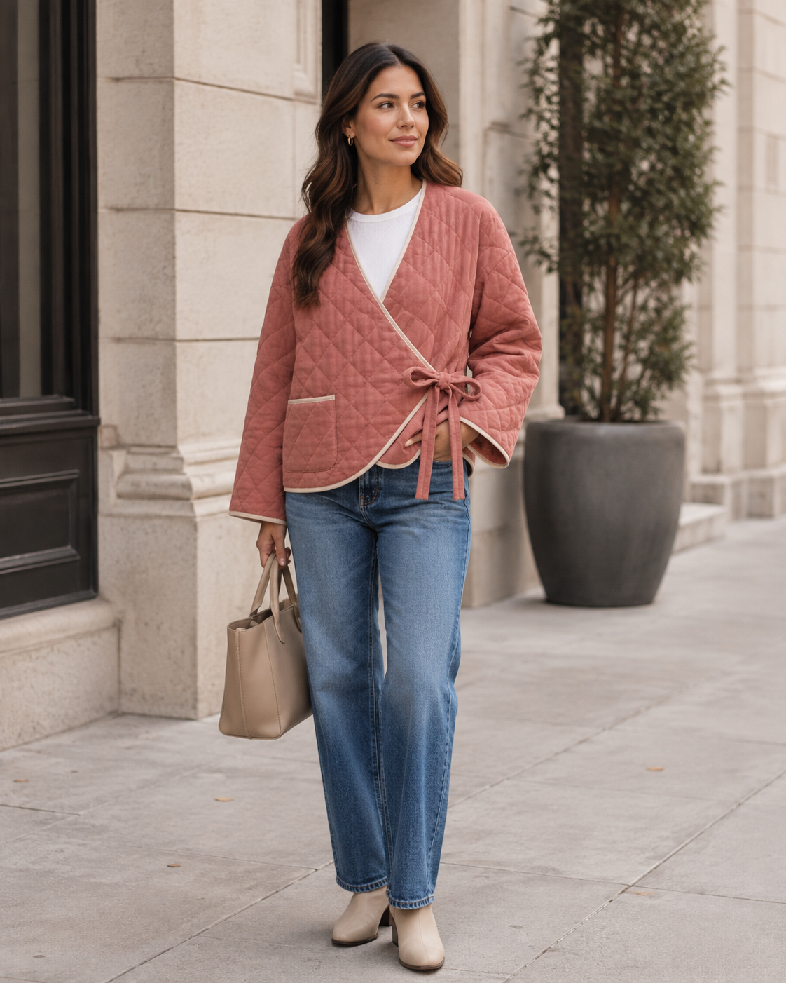 LUNELLE Women's Quilted Wrap Jacket - Dusty Rose