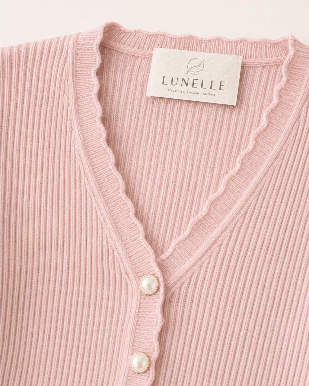 LUNELLE Women's Pearl Button Ribbed Knit Cardigan - Blush Pink