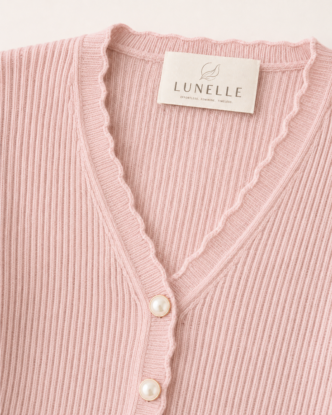 LUNELLE Women's Pearl Button Ribbed Knit Cardigan - Blush Pink