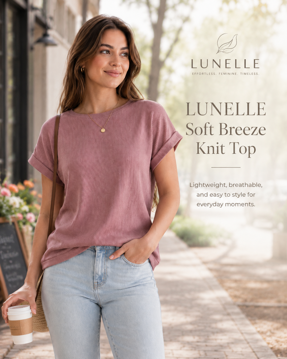 LUNELLE Women's Ribbed Knit Top - Soft Breeze Short Sleeve Shirt
