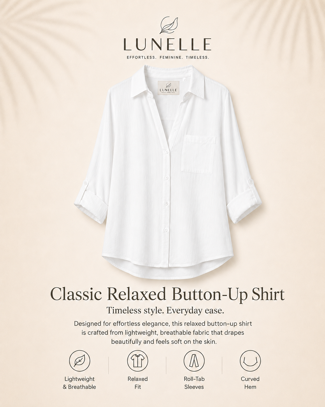 LUNELLE Women's Lightweight Relaxed Button-Up Shirt