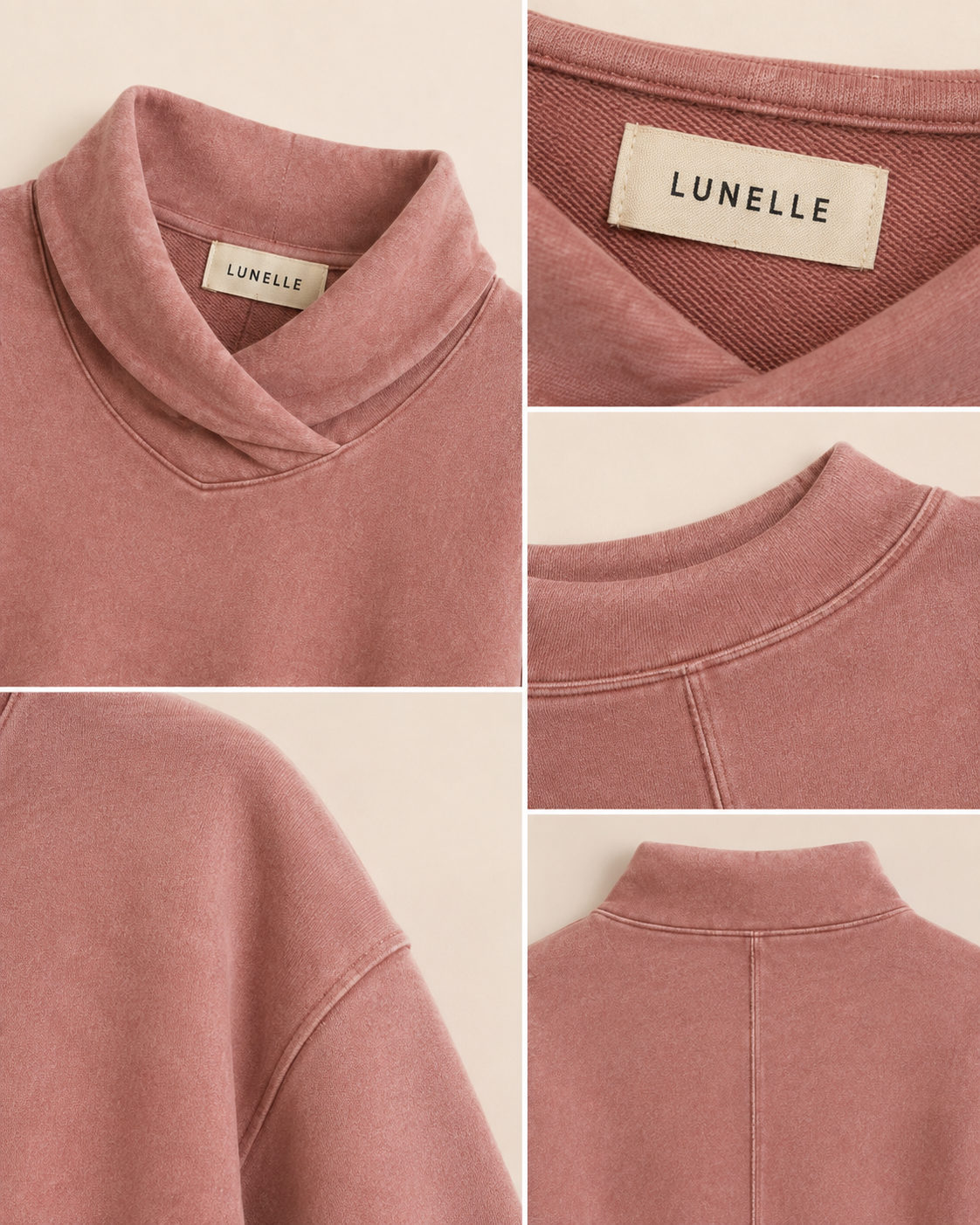 LUNELLE Crossover Funnel Neck Pullover Sweatshirt – Relaxed Fit Washed Cotton Top