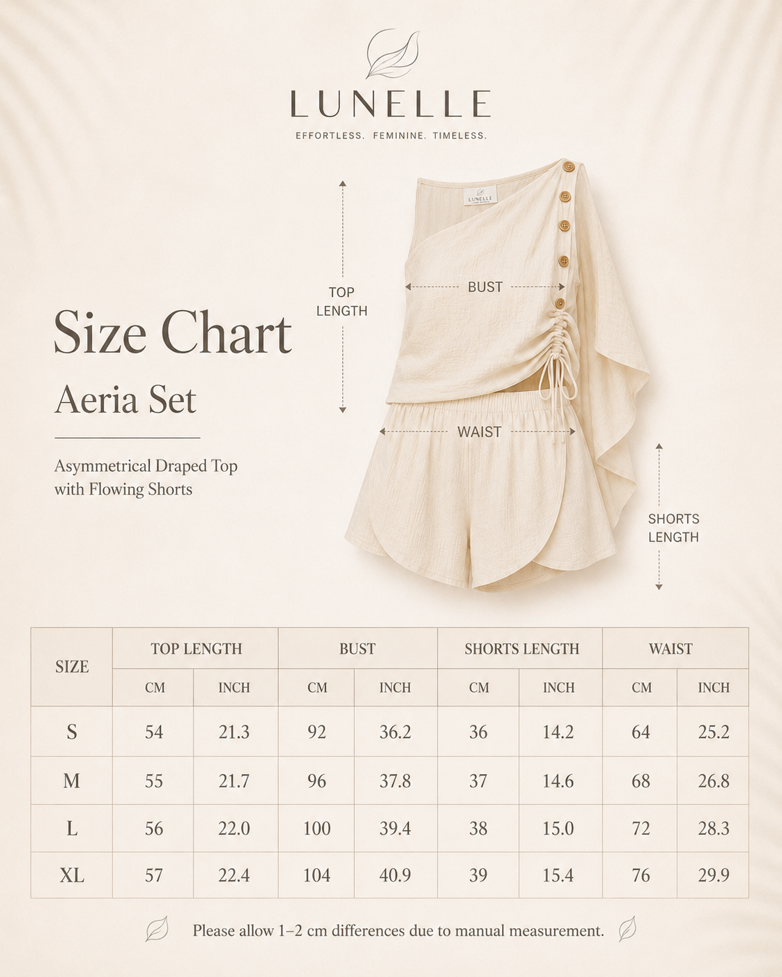 LUNELLE Women's Two Piece Summer Set - One Shoulder Top & High Waist Shorts