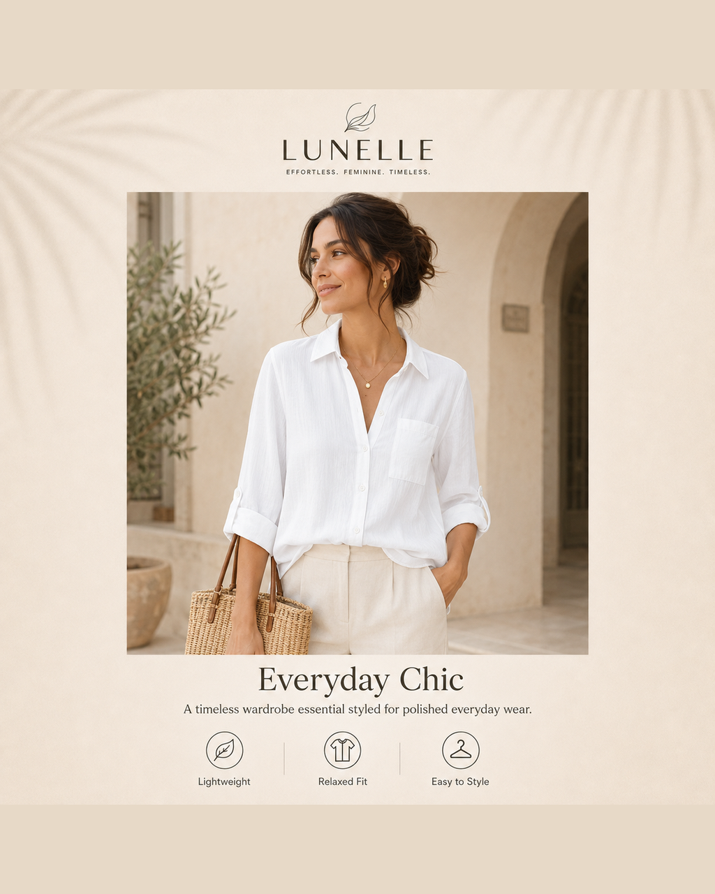 LUNELLE Women's Lightweight Relaxed Button-Up Shirt