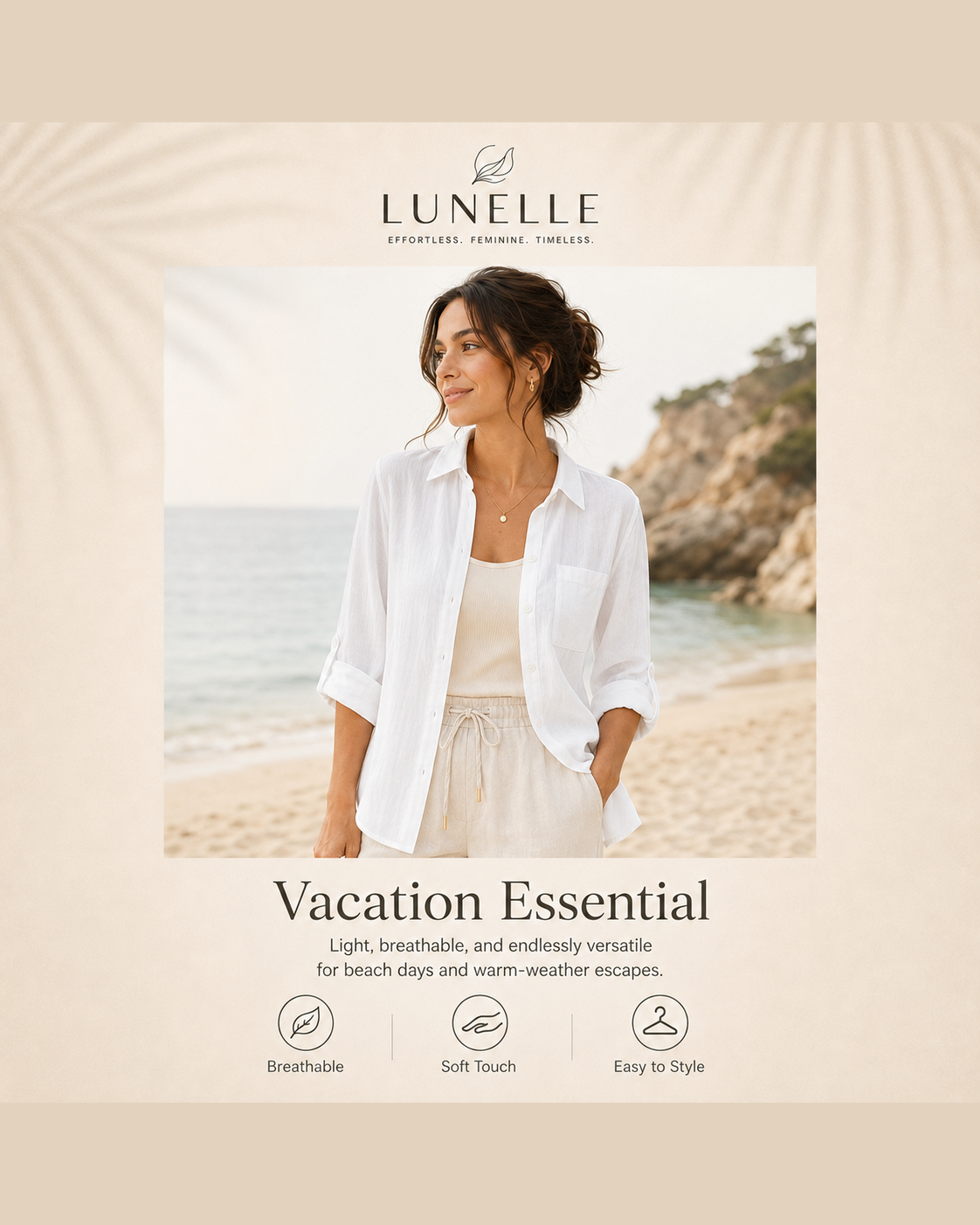 LUNELLE Women's Lightweight Relaxed Button-Up Shirt
