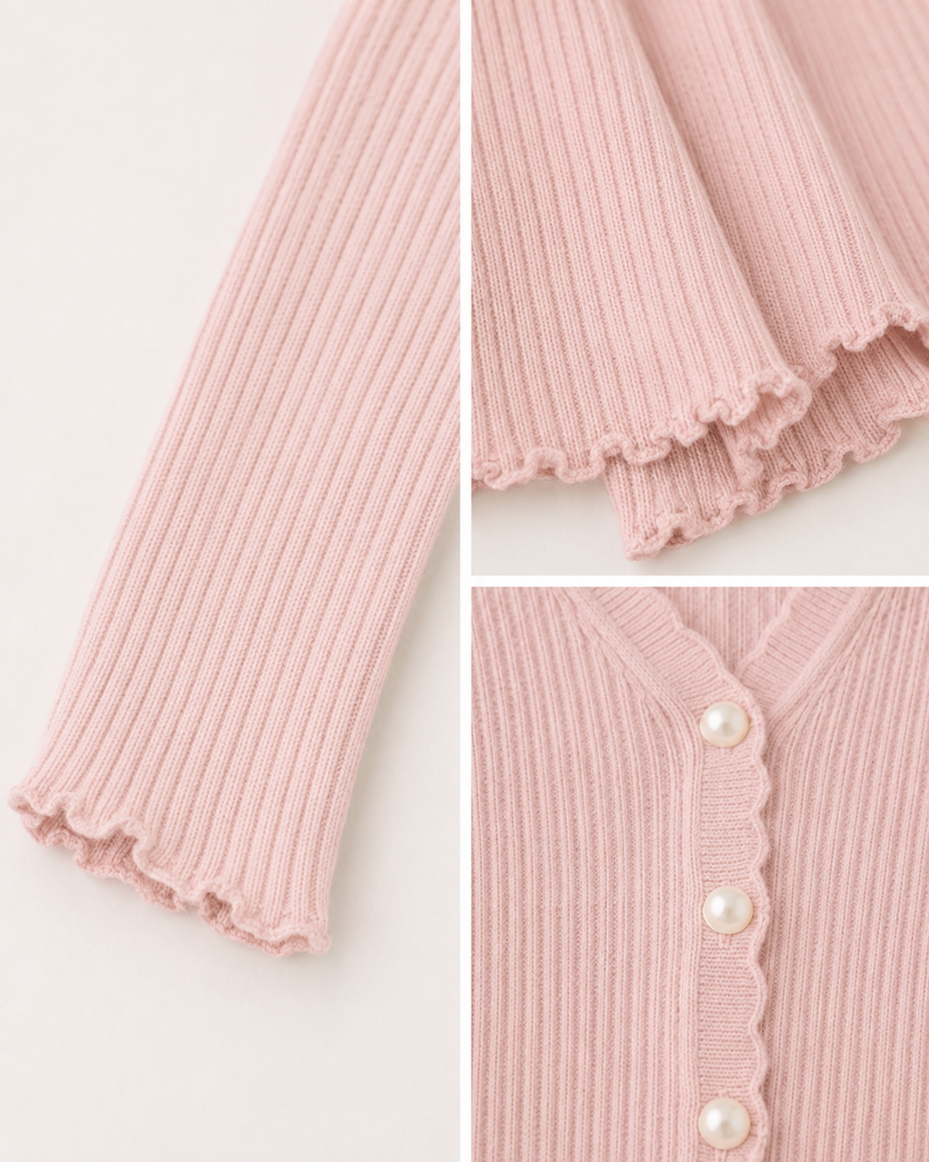 LUNELLE Women's Pearl Button Ribbed Knit Cardigan - Blush Pink