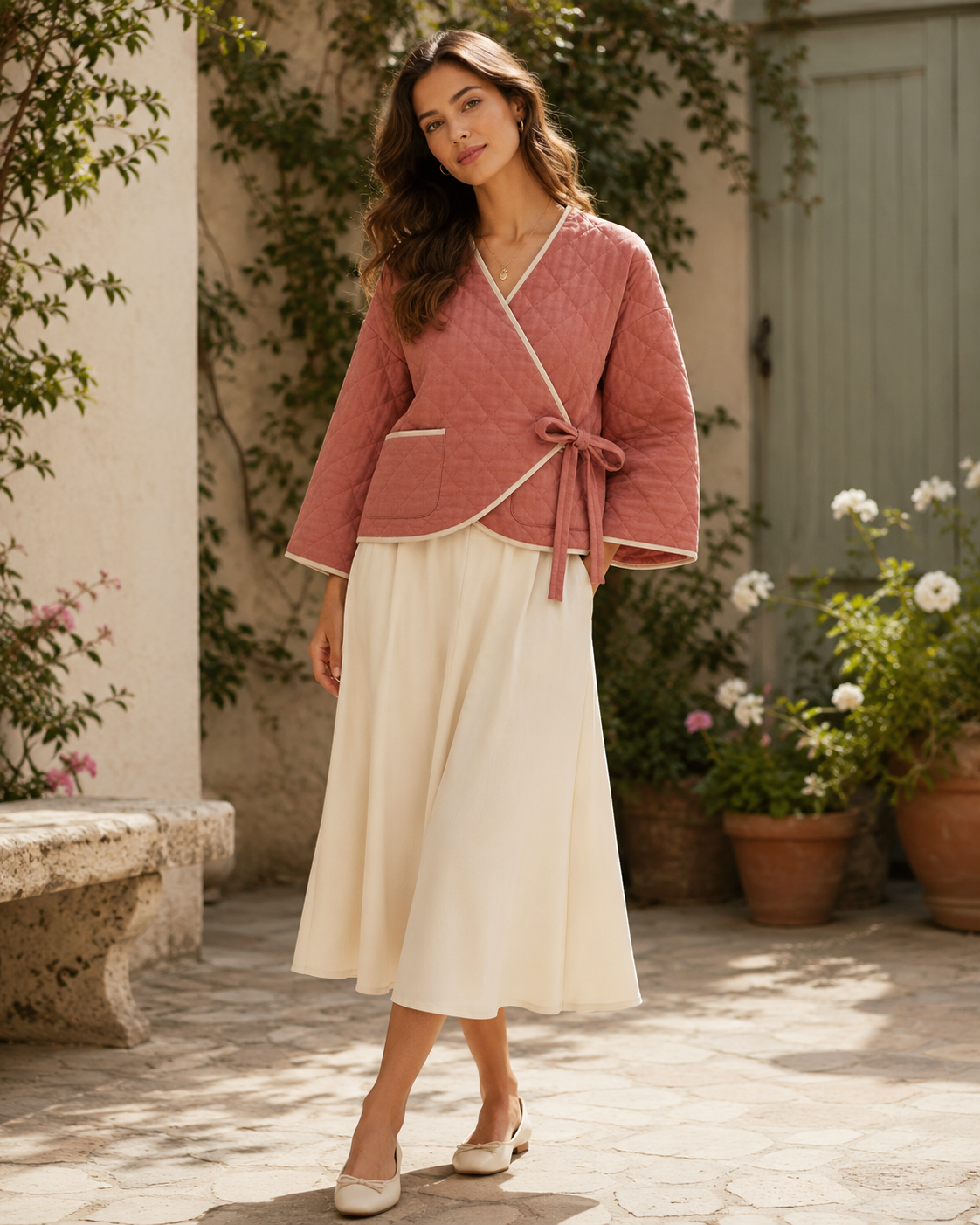 LUNELLE Women's Quilted Wrap Jacket - Dusty Rose