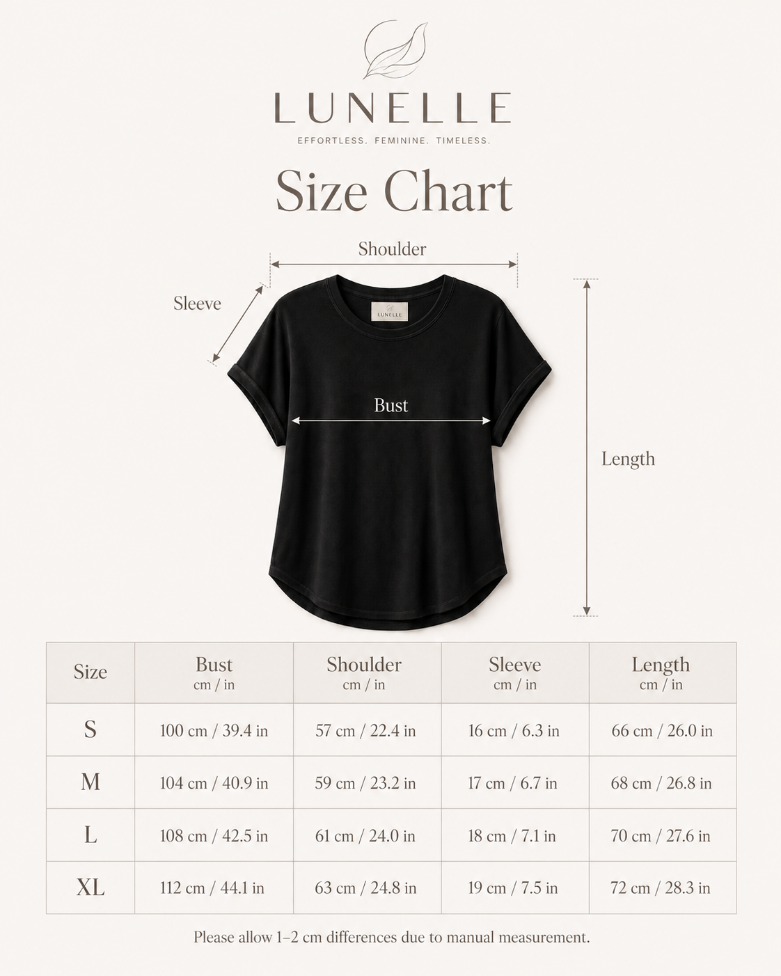 LUNELLE Women's Relaxed Fit T-Shirt - Black Crew Neck Short Sleeve Top