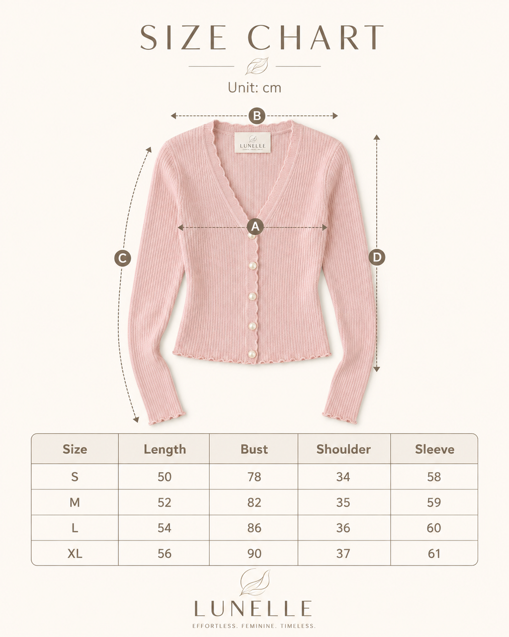 LUNELLE Women's Pearl Button Ribbed Knit Cardigan - Blush Pink