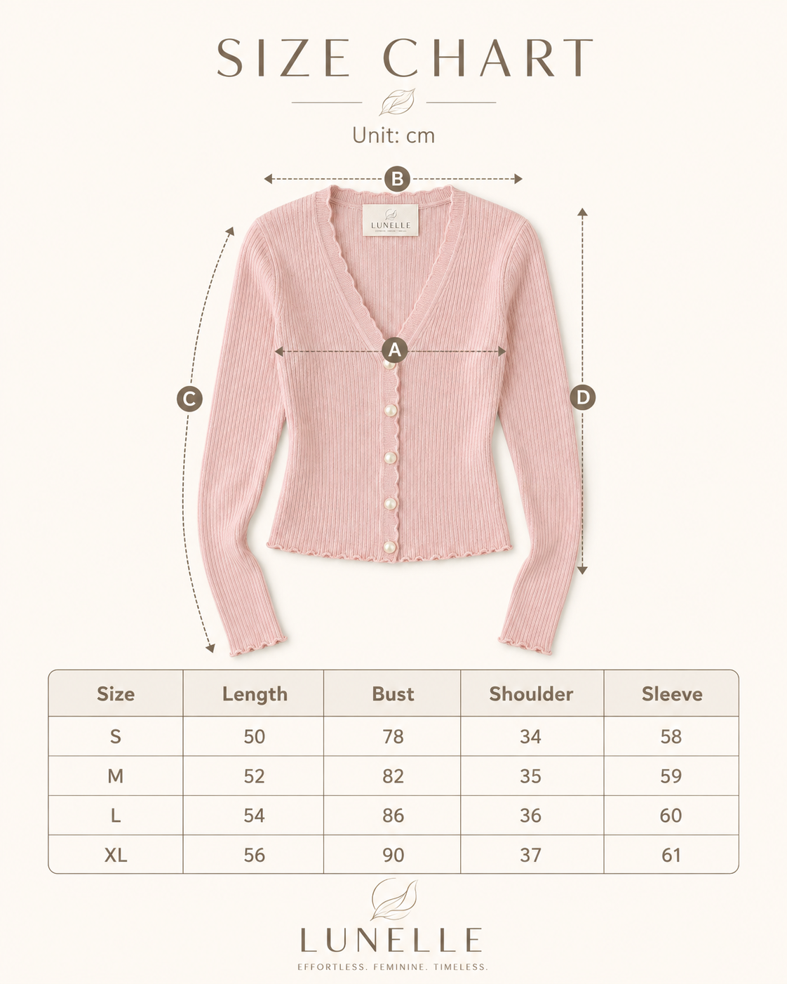 LUNELLE Women's Pearl Button Ribbed Knit Cardigan - Blush Pink