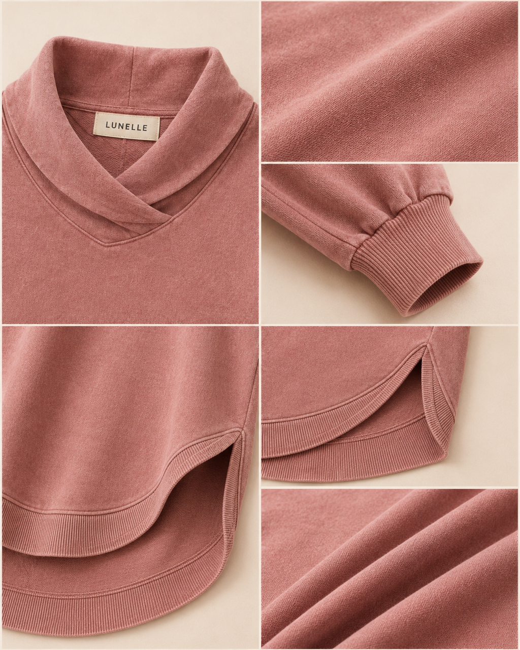 LUNELLE Crossover Funnel Neck Pullover Sweatshirt – Relaxed Fit Washed Cotton Top