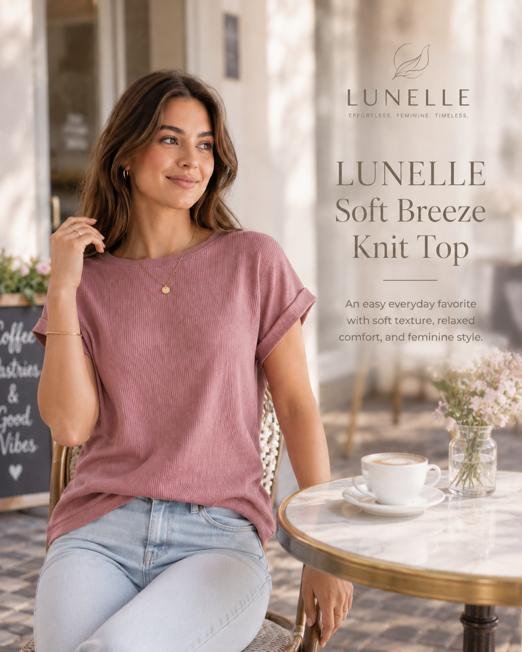 LUNELLE Women's Ribbed Knit Top - Soft Breeze Short Sleeve Shirt